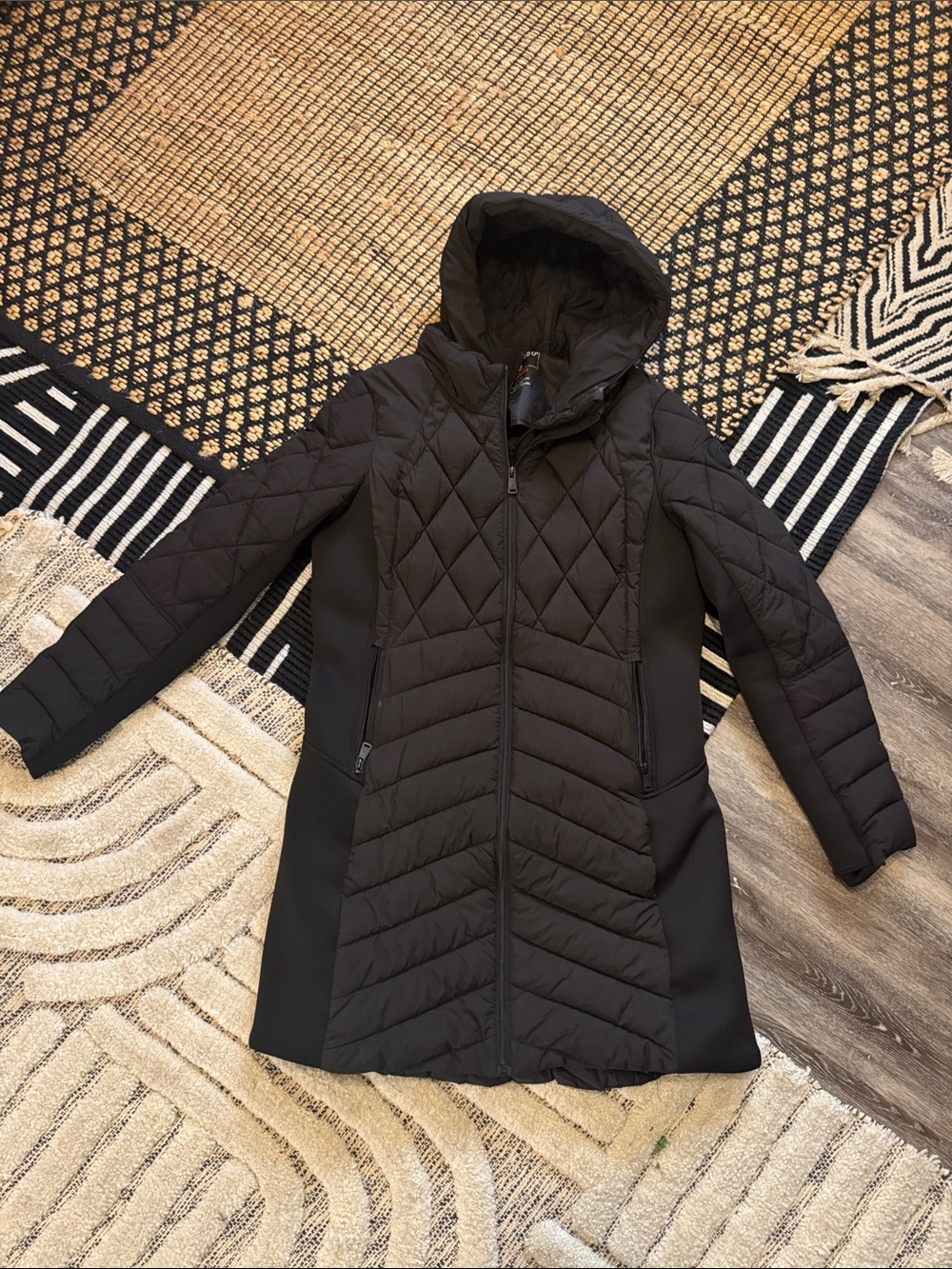 Bernardo Black Quilted Hooded Puffer Coat